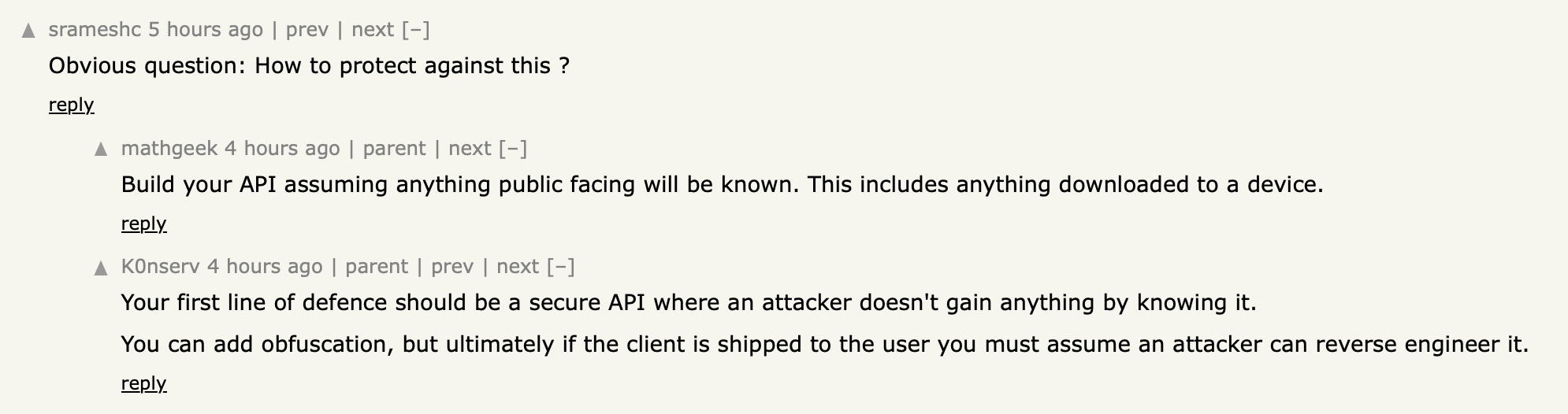 API security discussion on Hacker News